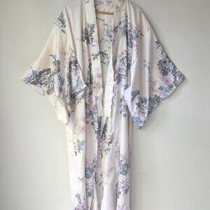 Ivory floral satin kimono robe Made in Japan